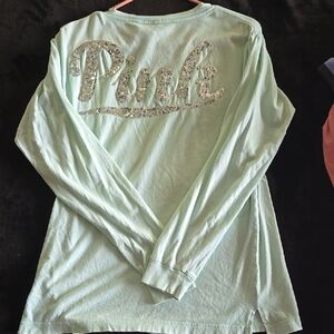 Mint Green Long Sleeve Shirt with Sequin Logo